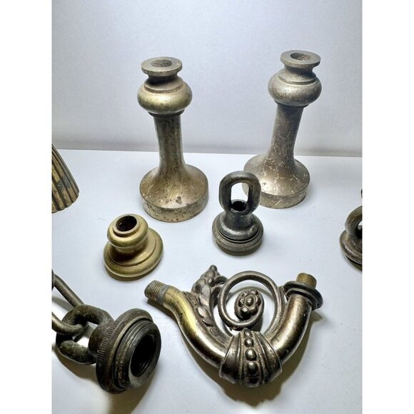 Antique Lot Brass Loops Hanging Lamp Light Fixture Parts Replacement Vintage - Picture 11 of 14